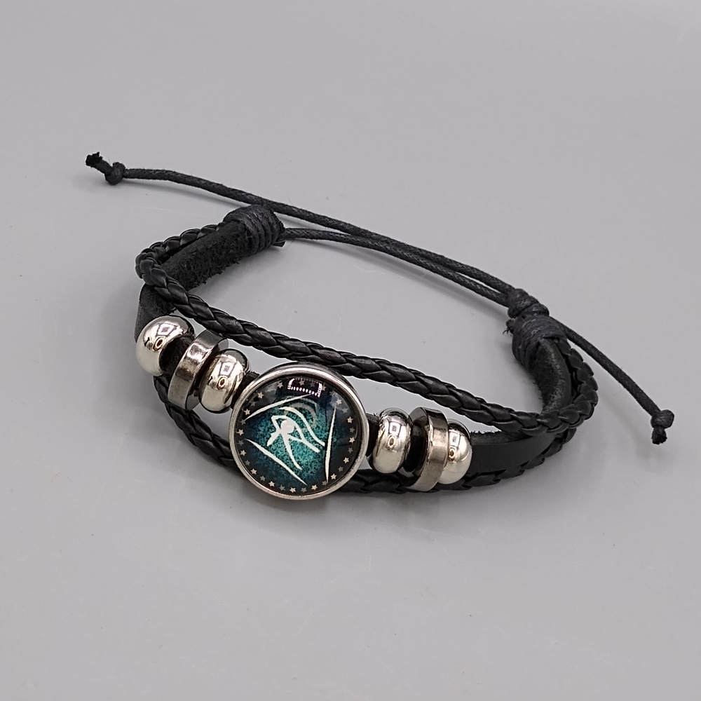 Eye of Horus Braided Leather Beaded Adjustable Wrap Bracelet